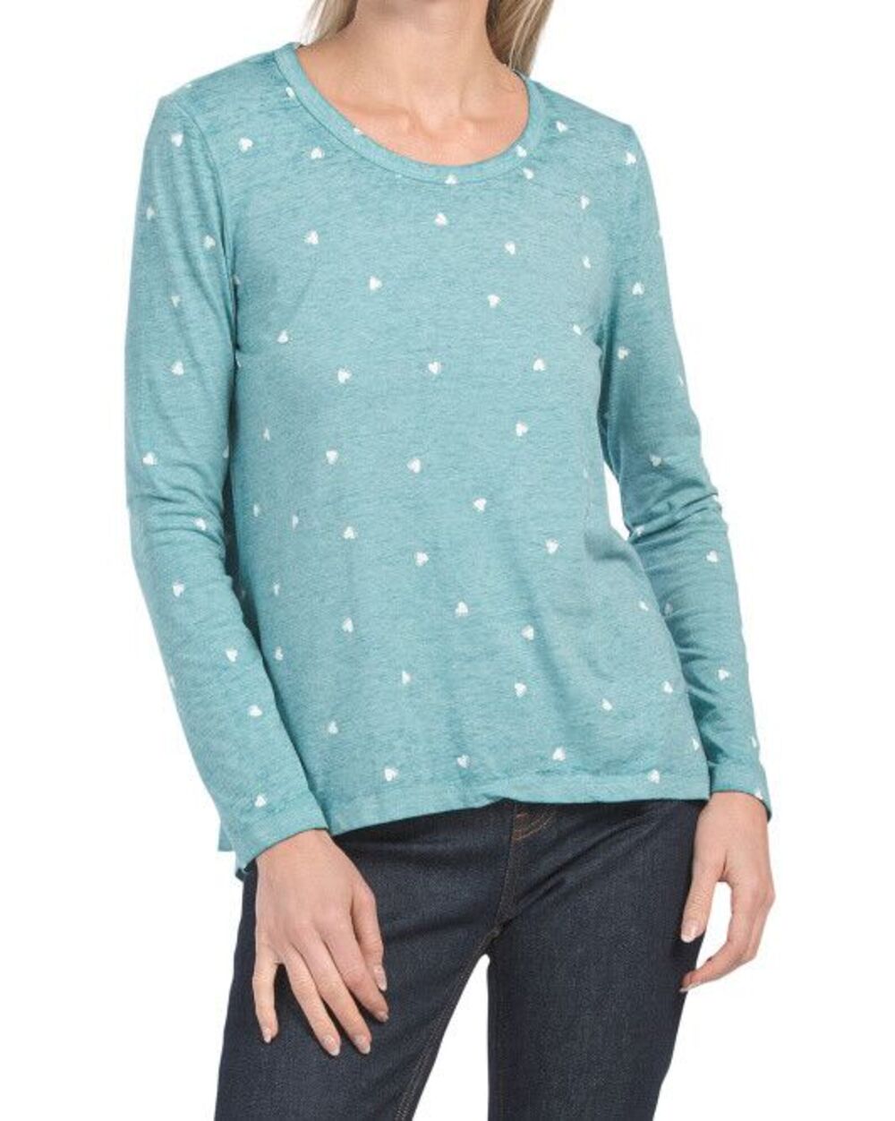 C&C California women Teal Heart Burnwash Lightweight Knit T Shirt Top size Large